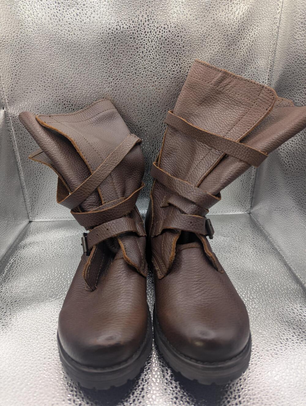 Bandit Boots Mens Size 6.5 Brown Leather Biker Mid Calf Buckle Strap Rugged